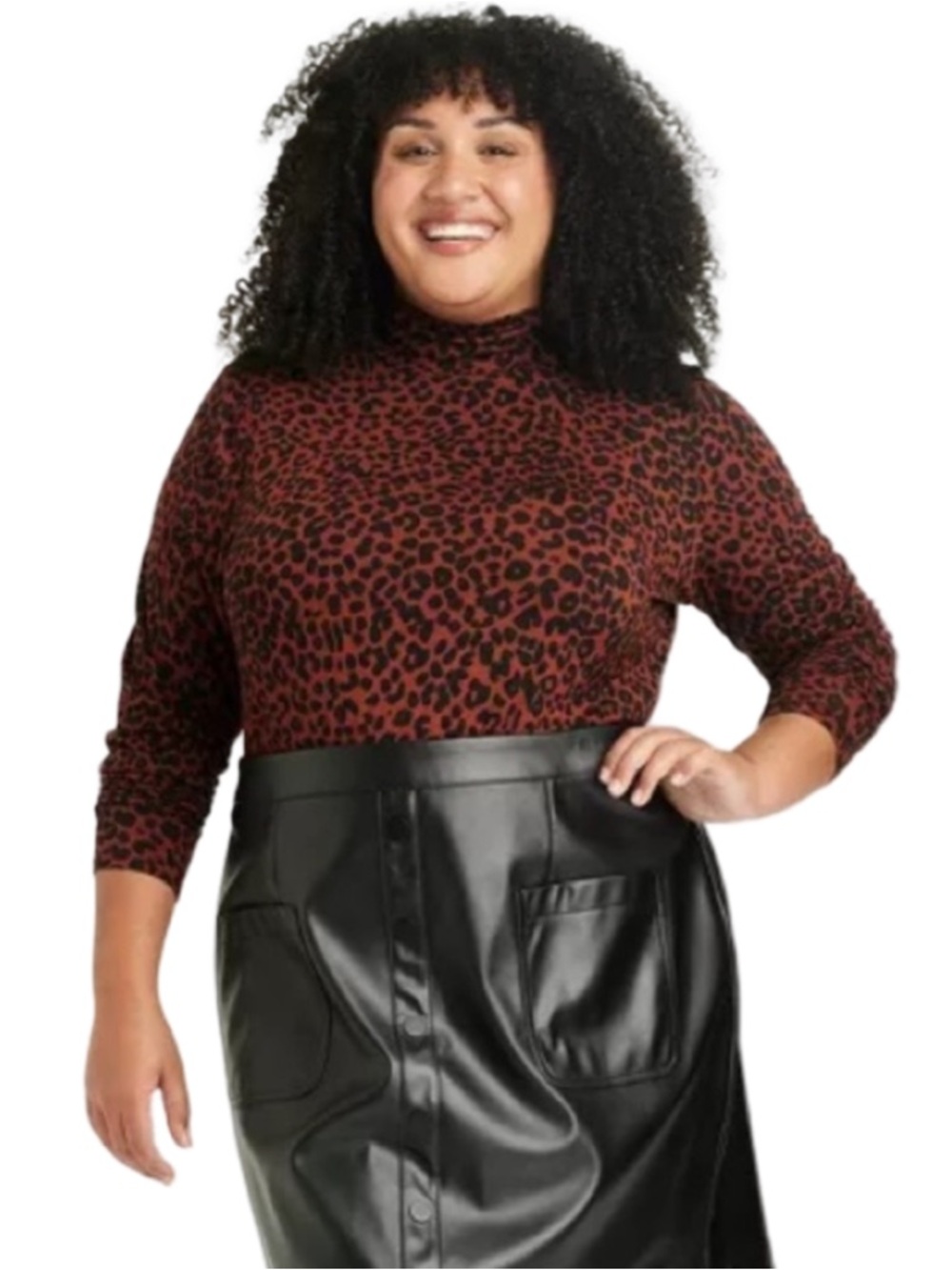 Ava & Viv Women’s Rust Black Animal Print Mock Neck Long Sleeve Top Size 1X EUC